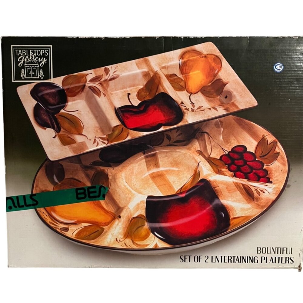Tabletops Gallery Bountiful Entertaining Platters NEW Set Of 2 Rectangular, Oval